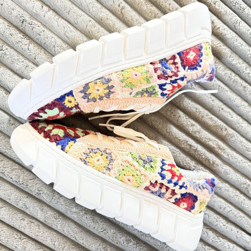 Free People Catch Me If You Can Crochet Platform Sneakers Multi EU 40 US 9.5